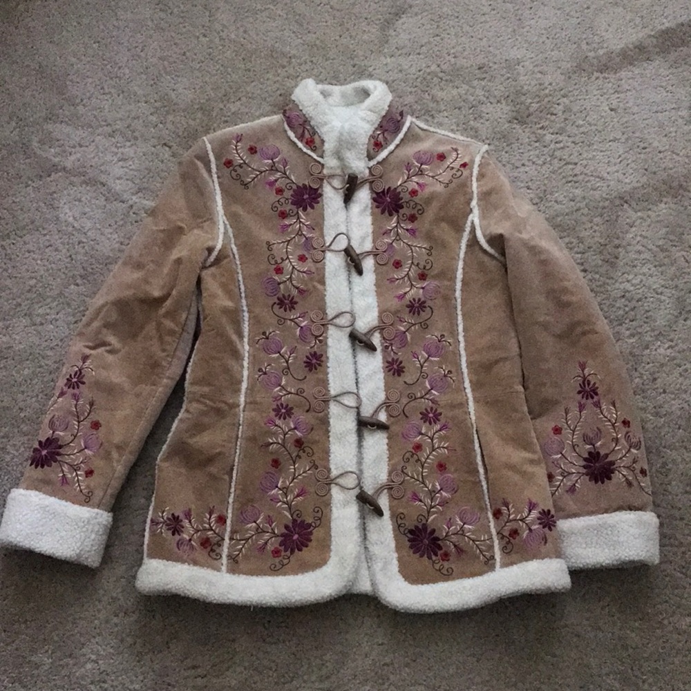 EUC embroidered (real!) suede parka